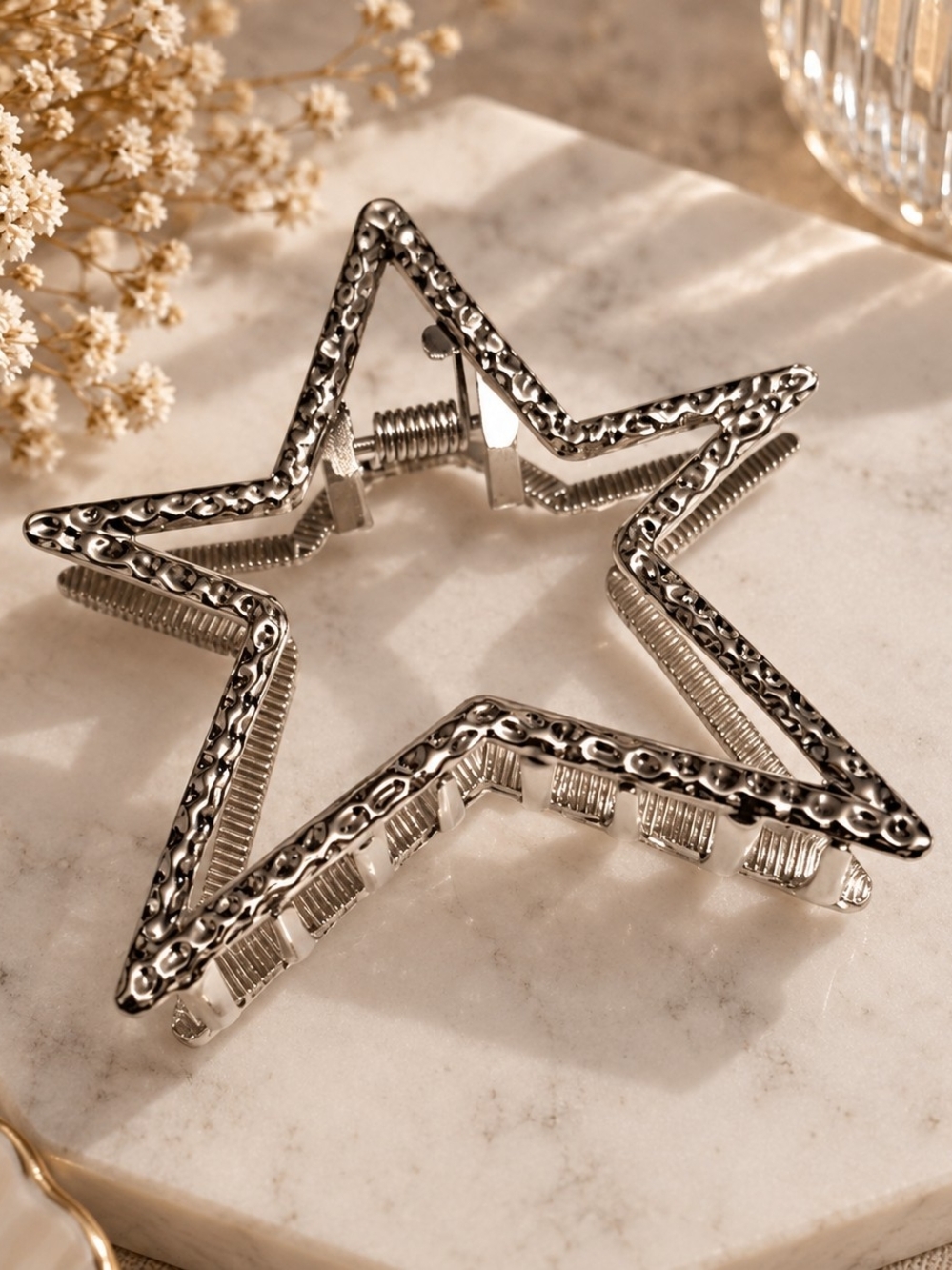 Silver Star-Shaped Metal Hair Claw Clip New